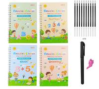 AOKUY Grooved Handwriting Book Practice,Reusable Writing Practice Book for Kids,Caligraphy Beginners Set with 4 Books,10 Pen Refills,1 Pens,1 Aid Pen Grips.