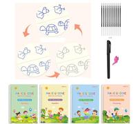 AOKUY Grooved Handwriting Book Practice,Reusable Writing Practice Book for Kids,Caligraphy Beginners Set with 4 Books,10 Pen Refills,1 Pens,1 Aid Pen Grips. (26cm*18.5cm)
