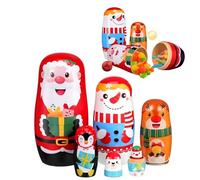 AOKWAWALIY 6pcs Christmas Wooden Matryoshka Dolls Russian Nesting Dolls Handmade Stacking Doll Christmas Toy with Cute Cartoon Pattern for Decoration Children Birthday Party Favors