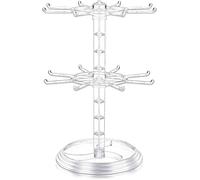 AOKWAWALIY Keychain Display Stand 2 Tier Necklace Holder Necklace Rack Rotating Jewelry Display Plastic Counter Jewelry Holder for Malls Dressing Table (Clear)