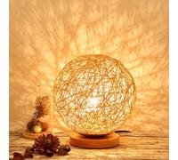 AoLa Ball Table Lamp Battery Cordless Desk Lamp Wood Handwoven Ball Boho Rattan Lantern LED Touch Bedside Lamp Dimmable Small Lamp Battery Night Lamp Bedroom Deco Children's Room Lamp