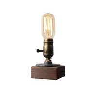 AoLa E27 Retro Industrial Table Lamp Vintage Wooden Base Bedside Lamp With Plug And Cable 1.8m Small Lamp With Switch Classic Bedroom Lighting Living Room (Without Bulb)