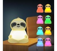 AoLa LED Night Light for Children, 9 Colours RGB Night lamp with Remote Control Touch dimmable Bedside lamp Made of Silicone, Portable Rechargeable Sloth Night Light with Timing
