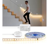AoLa LED Strip Motion Sensor, 5M 600 LED Strip Lights Dimmable with Plug, Continuous Light Mode Motion Activated Night Mode Light Sensor 4 Modes with Timer, for Cupboards Stairs, Warm White 3000K,5M