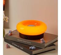 AoLa Orange Donut lamp LED Wood Table lamp Rechargeable Battery with Touch Switch Table lamp Inside 3 Colour Temperature dimmable Bedside lamp Modern Round Donut Design Glass Night Light,Orange