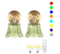 AoLa Vintage Wall Lamp Rechargeable Gold Wall Sconce Dimmable RGB with Remote Control Cordless Wall Light Inside USB Charging Without Power Wall Bedside Lamp with Glass Lampshade, 2 pieces,Green