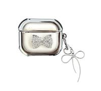 AOLABOKY Case Compatible with Airpods 3rd Generation, Luxury Beautiful Shockproof Protective Case Silver Plated with Keychain for Girls Women (Bow)