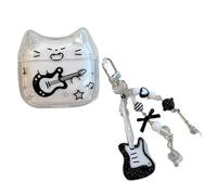 AOLABOKY Cute Cat Ears Earphone Case for Airpods pro 3 2,Cartoon Fun Guitar Cat Anime Aesthetic Design Shockproof Protective Cover for Airpods 4 3 with Kawaii Pendants (for Airpods 4)