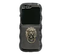 AOLABOKY Samsung Galaxy Z Flip 5 Case,Electroplated Wave Cute Cartoon Design for Galaxy Z Flip 5 Phone Case Cover with Vintage Lion Door Ring (No Chain)
