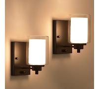 AOLALA Dimmable Industrial Bedside Wall Lights Set of 2, Vintage Wall Lamp Fitting Fixture with Dimmer Switch, Retro Wall Lighting, Modern Rustic Wall Sconce for Living Room Bedroom Bathroom Bedside