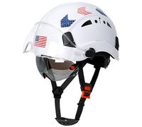 Aolamegs Safe Hard Hats Construction OSHA Approved with Double Visor - Cascos De Construccion White Hard Hat with Clear and Tinted Visor Construction Safety Helmet Hat with Chin Straps 6pt Suspension