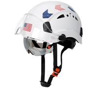Aolamegs Safe Hard Hats Construction OSHA Approved with Double Visor - Cascos De Construccion White Hard Hat with Clear and Tinted Visor Construction Safety Helmet Hat with Chin Straps 6pt Suspension