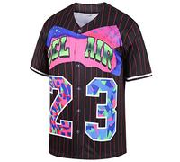 Aolapo 90s Outfit for Women, Hip Hop Party Bel Air Baseball Jersey,Unisex Loose Short Sleeve Shirt Clothing, Black Stripes, S