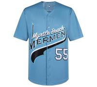 Aolapo Kenny Powers Jerseys, Embroidery Breathable #55 Myrtle Beach Mermen Baseball Jersey Shirt Blue Green for Mens, Blue, Medium