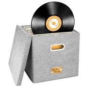 Aolawco 12 inch Vinyl Record Storage Box, CD Storage Case with Lid & Handles, Folding LP Storage Boxes Holds up to 100+ Single Records, Records Organizer for Albums, CDs, Magzine, Files - Grey