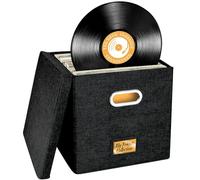 Aolawco 12-inch Vinyl Record Storage Box, Folding LP storage boxes Holds up to 100+ Single Records, CD Storage Case, Records Organizer for Albums, CDs, Passports - Black (Patented Design)