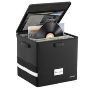 Aolawco 12 inch Vinyl Record Storage Box with Lock, Fireproof ＆ Waterproof Vinyl Storage Case, Collapsible Portable LP Storage Boxes Holds up to 100+ Single Records for Collect Valuable Albums, CD