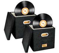 Aolawco 2 PCS Vinyl Record Storage Box for 13 inch Records, Folding LP storage boxes Holds up to 100+ Single Records, Records Organizer for Albums, CDs, Passports, Magzine, Files - Black