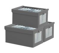 Aolawco 3 PCS Wardrobe Storage Organiser Set, 36x25x20cm Foldable Fabric Clothes Storage Boxes with lid, Clothes Storage Organiser with Clear Window and Handle for Clothes, Books, Toys, Snacks