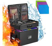 Aolawco Fireproof Document Box with Lock, 2 Layer Collapsible Document Storage Box with 10pcs Suspension Files, Portable Office Safe File Storage with Reflective Strip for Legal Size(Not Dividers)