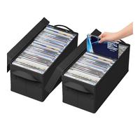 Aolawco Pack of 2 DVD Storage Box, 40*20*15 CM DVD Case Storage With lid, Container Holds 50 DVDs in Full Jewel Cases, 85 DVDs in Slim Cases, and 220 Discs in CD Sleeves, Organizer for CD & DVD- Black