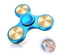 Aolcev Fidget Spinner Metal Fidget Toy Stainless Steel 4-10 Minutes Fast Bearing Spins Hand Spinner Tri Finger Gyro Toy ADHD EDC Anxiety Stress Relief Toys Gifts for Kids Adults-Gold Blue