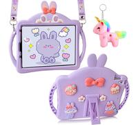 Aolcev for iPad 6th/5th Generation Case for Kids Girls, Pro 9.7 Inch, Air 2 Heavy Duty Shockproof Silicone Case with Stand Lanyard Unicorn Keychain Tablet Protective Cover for iPad 9.7 inch-Purple