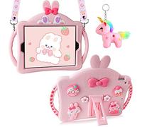 Aolcev for iPad 9th/8th/7th Generation Case 10.2 inch for Girls Kids Heavy Duty Shockproof Silicone Case with Kickstand Lanyard Keychain Tablet Protective Cover for iPad 10.2'' 2021/2020/2019-Pink