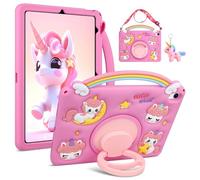 Aolcev for iPad A16 11th Generation Case 11 inch 2025, iPad 10th Generation Case 10.9 2022 Kids Girls with Shoulder Strap 360°Rotating Stand Unicorn Keyring Soft Silicone Protective Cover-Rose Pink