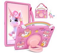 Aolcev for Samsung Galaxy Tab A9 Plus,Galaxy Tab A11 Plus Case for Kids Girls with Shoulder Strap Handle Rotating Stand Unicorn Keyring Soft Silicone Rainbow Unicorn Cover 11 inch 2023/2025-Rose Pink