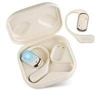Aolcev Wireless Earbuds Open Ear Headphones Bluetooth Earphones with ENC Noise Cancelling Mic 40 Hours Playtime Deep Bass Headphones With Ear Hooks Wireless Open-Ear-Earbuds for Sport Running-Beige