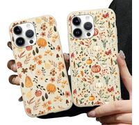 Aoldimu 2 Pack Fall Pumpkin Leaves Phone Case, Aesthetic Autumn Pine Cones Pattern Cover for Women Girls, Soft TPU Protective Shockproof Cases for iPhone 13/14/15/16 pro max (16 pro max,E)