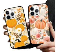 Aoldimu 2 Pack Fall Pumpkin Leaves Phone Case, Aesthetic Autumn Pine Cones Pattern Cover for Women Girls, Soft TPU Protective Shockproof Cases for iPhone 13/14/15/16 pro max (13 pro,D)