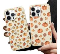 Aoldimu 2 Pack Fall Pumpkin Leaves Phone Case, Aesthetic Autumn Pine Cones Pattern Cover for Women Girls, Soft TPU Protective Shockproof Cases for iPhone 13/14/15/16 pro max (14,C)