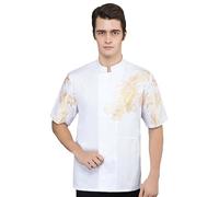 Aoleaky Dragon Print Stand Collar Long Sleeve Chef Coat Work Top Short white jacket XXL