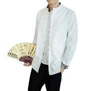 Aoleaky Men's Hanfu Top Shirt Tai Chi Kung Fu Jacket T-Shirt Oriental Asian Clothing Lay Buddhist Meditation Clothes White XXL