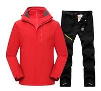 Aoleaky Men's Winter Ski Suit Windproof Waterproof Ski Jackets Warm Snow Trousers Snowboarding Gear Red Black set XL