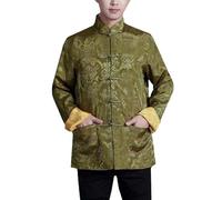 Aoleaky Spring Mens China Style Printing Tang Suit Frog Button Jacket Mens Oriental Tai Chi Kung Fu Asian Jacket Coat EN8 yellow M