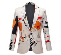 Aoleaky Stylish Slim Fit Printed Tuxedo Blazer Men Notch Lapel Suit Blazer Jacket Men Stage Singers Costume M