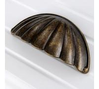 Aoleegatt 1pc Alloy Shell Shape Handle Semicircle Pull 64mm Kitchen Drawer Cabinet Door Furniture Knob Flower Antique Bronze/Black w/Screw(A)