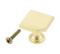 Aoleegatt 28mm Square Kitchen Cabinet Knobs w/Screw Zinc Alloy Furniture Knob for Kids Room Home Decor Cupboard Door Pulls Handle Hardware(Brass Brushed)