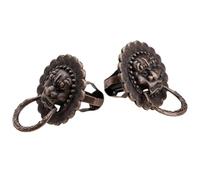 Aoleegatt 2Pcs Antique Copper Lion Head Door Pull Ring Handle Furniture Jewelry Box Dresser Drawer Wardrobe Cupboard Cabinet Knobs 24x19mm