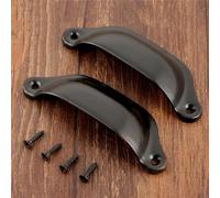 Aoleegatt 2PCS Chinese Retro Kitchen Drawer Cabinet Door Handle Furniture Knobs Hardware Cupboard Antique Shell Pull Handle 98MM(Black)