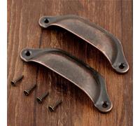 Aoleegatt 2PCS Chinese Retro Kitchen Drawer Cabinet Door Handle Furniture Knobs Hardware Cupboard Antique Shell Pull Handle 98MM(Red Copper)