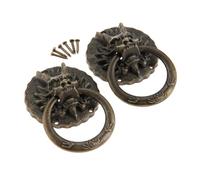 Aoleegatt 2Pcs Old Chinese Knobs Vintage Dragon Head Cabinet Door Pull Handle Dresser Drawer Knobs Ring Handle Furniture Hardware 32 * 47mm(Antique Bronze)