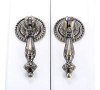 Aoleegatt 2Pcs Retro Antique Drop Pull Handle Wardrobe Door Pulls Dresser Drawer Kitchen Cupboard Hanging Design Cabinet Knobs and Handles(65mm Green Bronze)