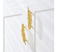 Aoleegatt Brass Creative Statement Feather Gold Silver Dresser Handle Rustic Wardrobe Kitchen Cabinet Handles Furniture Drawer Knob(Transparent)