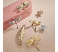Aoleegatt Brass Dragonfly Feather Bee Furniture Handle Children's Room Gold Bright Silver Pastoral Wardrobe Dresser Cabinet Drawer Knob(Black)