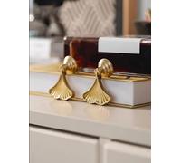 Aoleegatt Brass Ginkgo Leaf Furniture Handle Personalized Fishtail Pendant Gold Handle Wardrobe Drawer Dresser Shoe Cabinet Bar Knob(Gold-53mm)