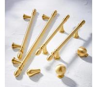 Aoleegatt Brass Handles Drop Shape Wardrobe Drawer Knobs Kitchen Cabinets Door Pulls Gold Modern Handles for Furniture Hardware(6-192mm)